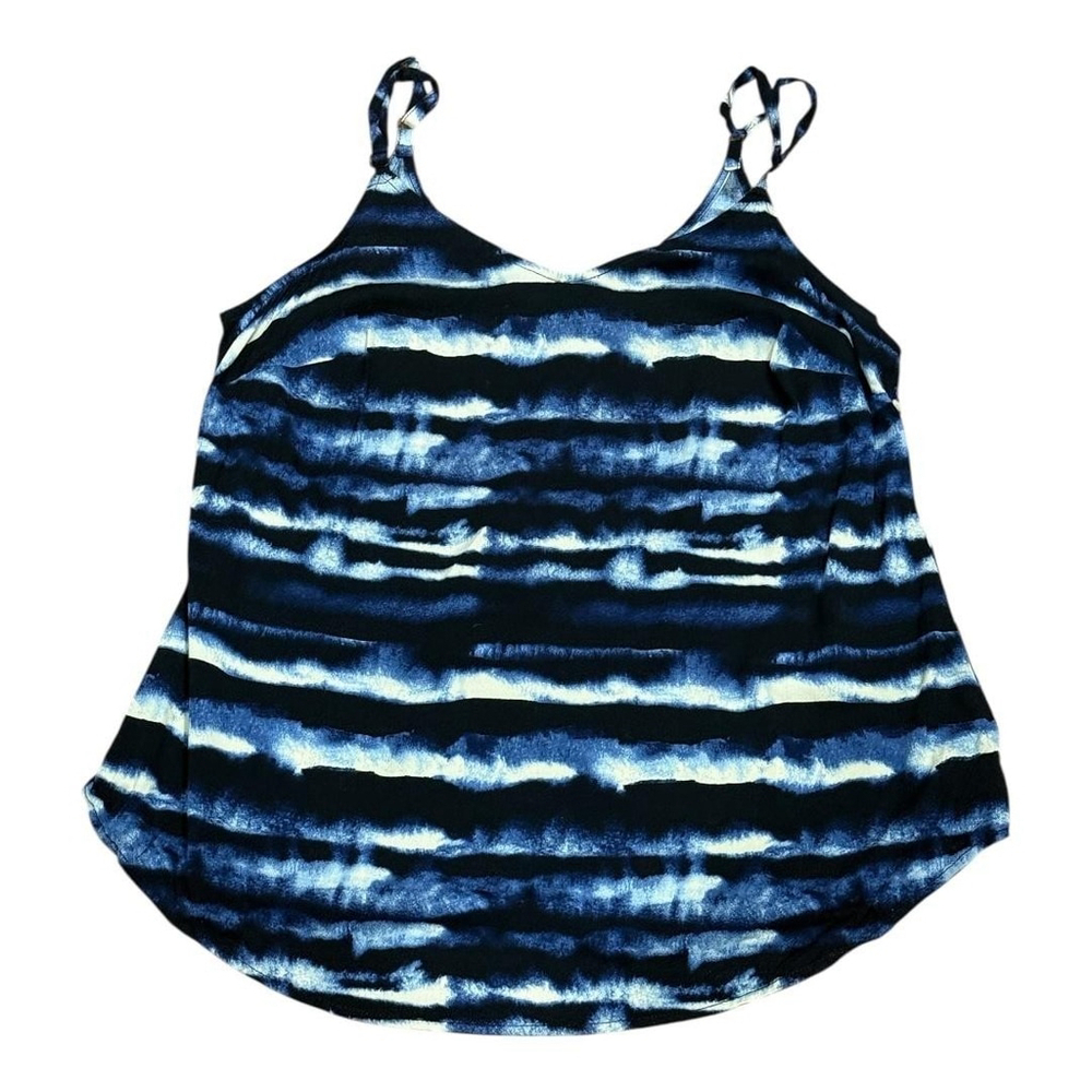 Torrid Tank Top Womens 00 Blue Black White Tie Dye Strappy Sleeveless Plus Size